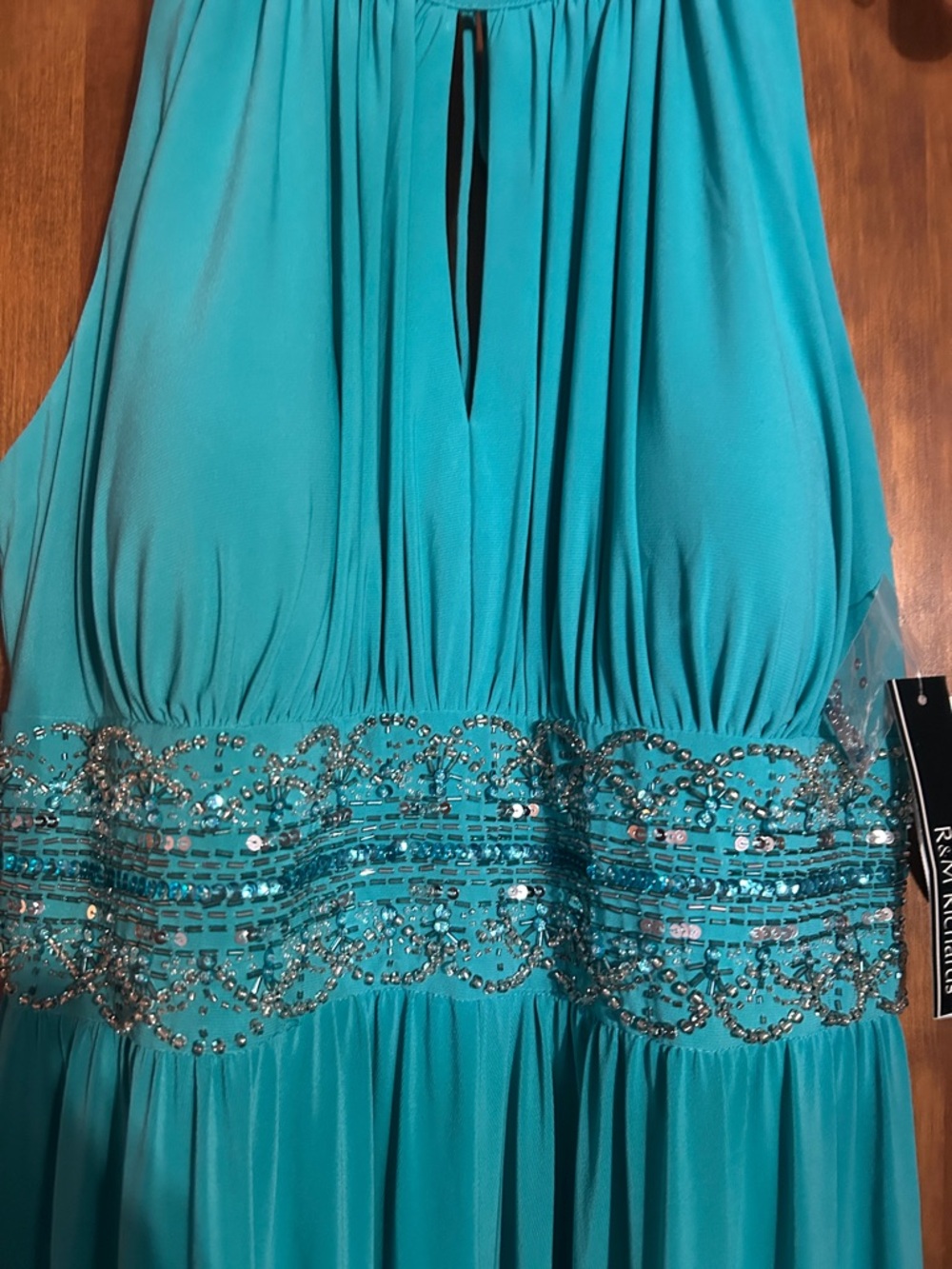 R&M Richards Teal Halter Maxi with Beaded Waist - Picture 3 of 4
